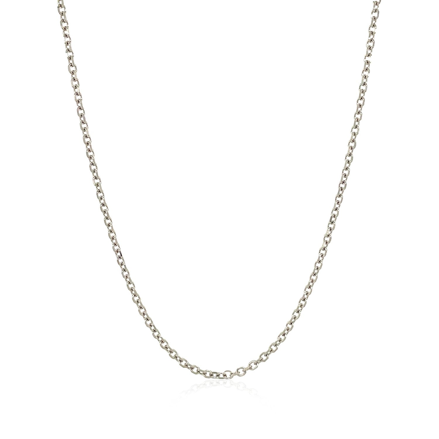 14k White Gold Diamond Cut Cable Link Chain (1.5 mm) in a sleek high-contrast midnight luxury editorial style
